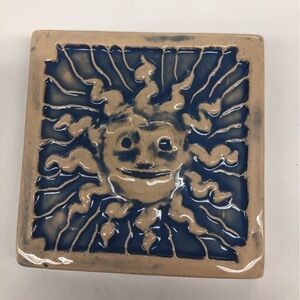 Handmade Ceramic Tile: Navy Blue Sun
